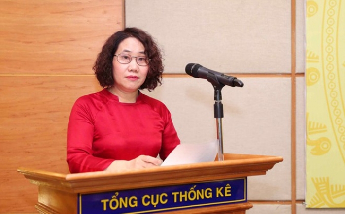 Bà Nguyễn Thị Hương, Tổng cục trưởng Tổng cục Thống kê phát biểu tại Họp báo. Ảnh: Tổng cục Thống kê