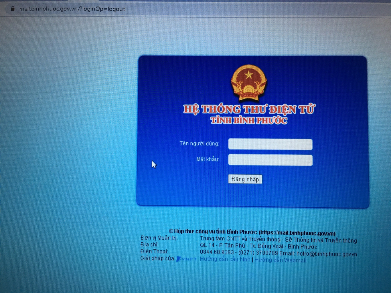 Hình ảnh minh họa địa chỉ Hộp thư điện tử công vụ tỉnh Bình Phước