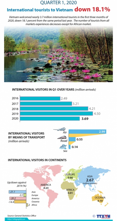 International tourists to Vietnam down 18.1% in Q1