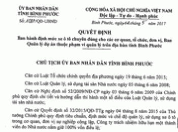 Định mức xe ô tô chuyên dùng cho các cơ quan, đơn vị