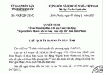 Thành lập Ban Chỉ đạo Cuộc vận động “Người Bình Phước nói lời hay, làm việc tốt”