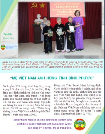 Ra mắt sách “Bà mẹ Việt Nam anh hùng tỉnh Bình Phước”