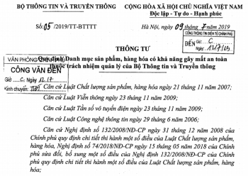 Bộ TT&TT quy định Danh mục sản phẩm, hàng hóa có khả năng gây mất an toàn