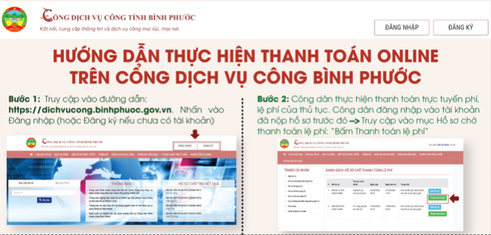 Hướng dẫn thực hiện thanh toán online trên Cổng dịch vụ công Bình Phước