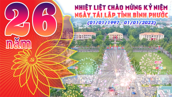 Banner chào mừng Ngày tái lập tỉnh Bình Phước và chào xuân Quý Mão 2023