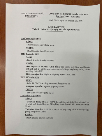 Lịch làm việc tuần 19