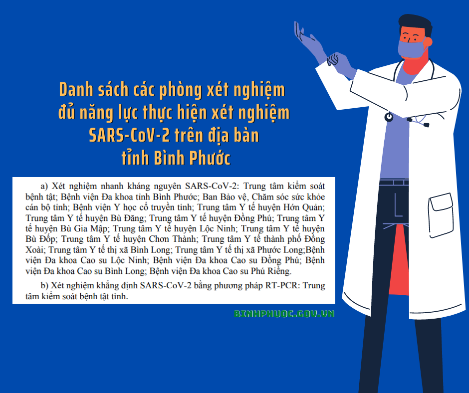 Danh sách các phòng xét nghiệm đủ năng lực thực hiện xét nghiệm SARS CoV 2 trên địa bàn tỉnh Bình Phước