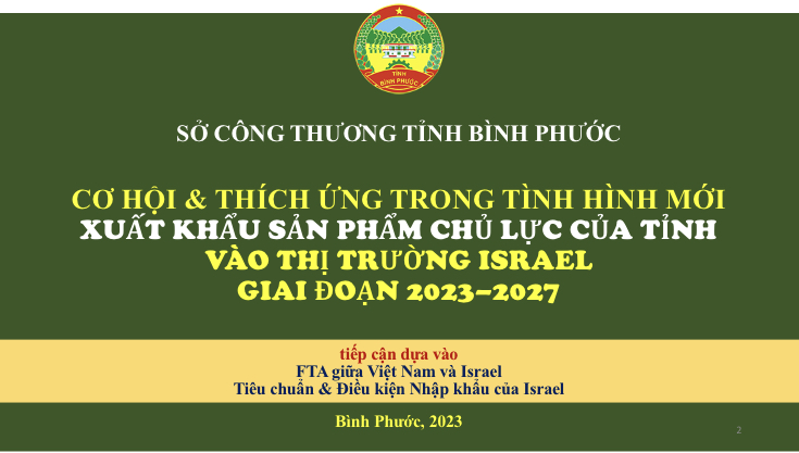 Công Thương BÌNH PHƯỚC thúc đẩy cơ hội xuất khẩu của Tỉnh vào ISRAEL