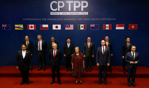 Các nước thành viên CPTPP tại lễ ký kết hiệp định ngày 8/3 tại Santiago, Chile (Ảnh: Reuters)