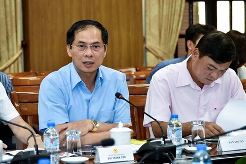 Thứ trưởng Thường trực Bộ Ngoại giao Bùi Thanh Sơn phát biểu tại cuộc họp (Ảnh: TTXVN)