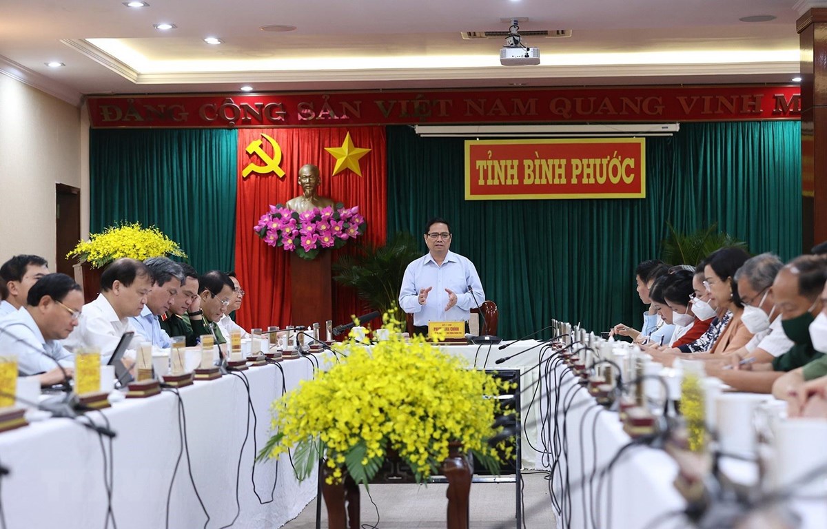 Thủ tướng Phạm Minh Chính phát biểu kết luận buổi làm việc với lãnh đạo chủ chốt tỉnh Bình Phước.