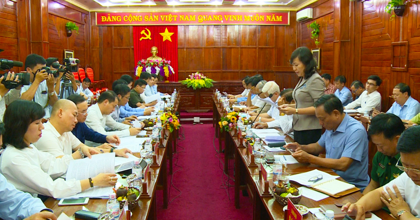 Phó Chủ tịch UBND tỉnh Huỳnh Thị Hằng phát biểu tại buổi làm việc.